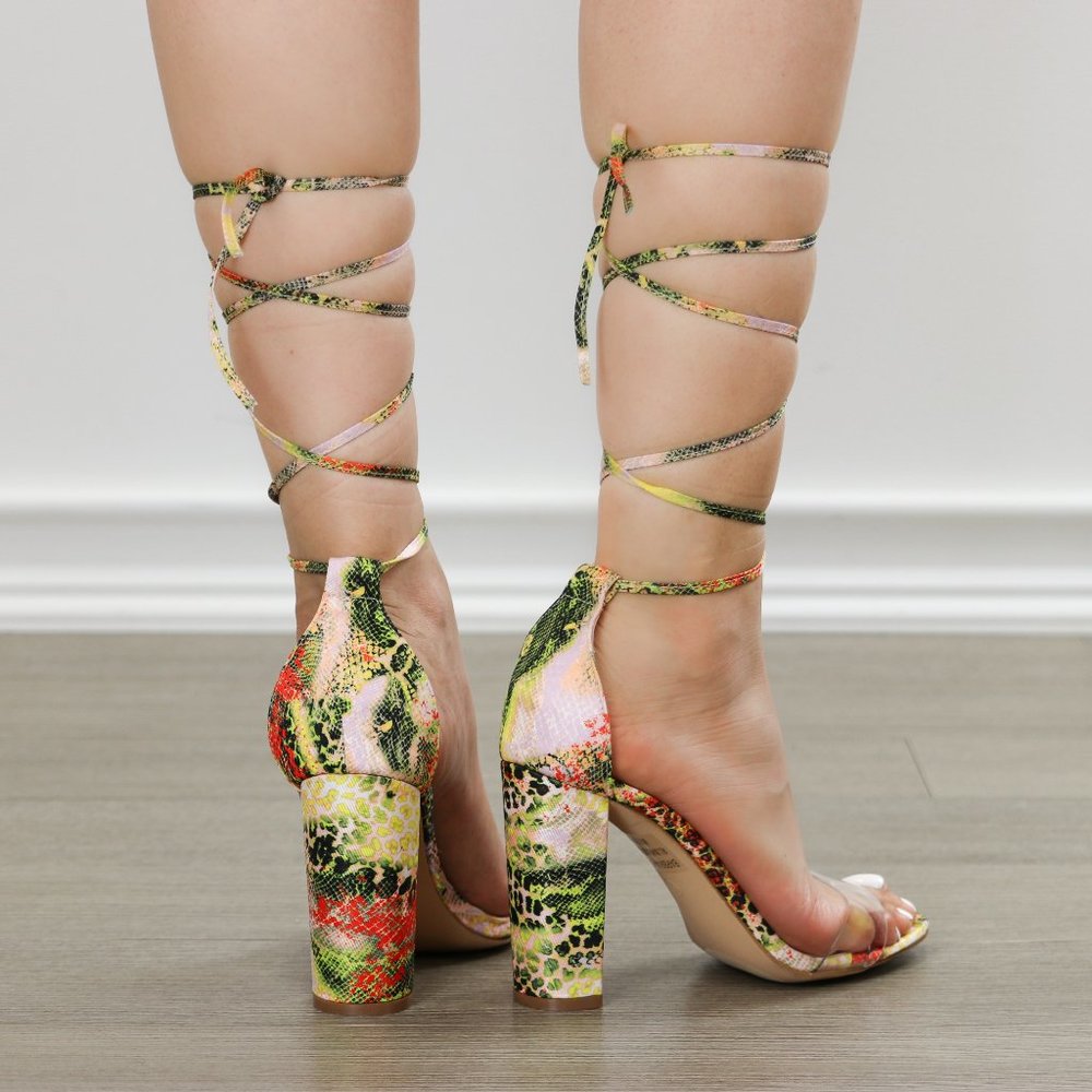 Leopard & Snake Laced-up Leg Tie. Clear Toe Band - Picture 3 of 9